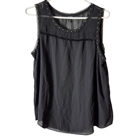 A.N.A Womens Black Sleeveless Fringe Blouse With Gold Tone Jewel Beads  Size M - Picture 1 of 4